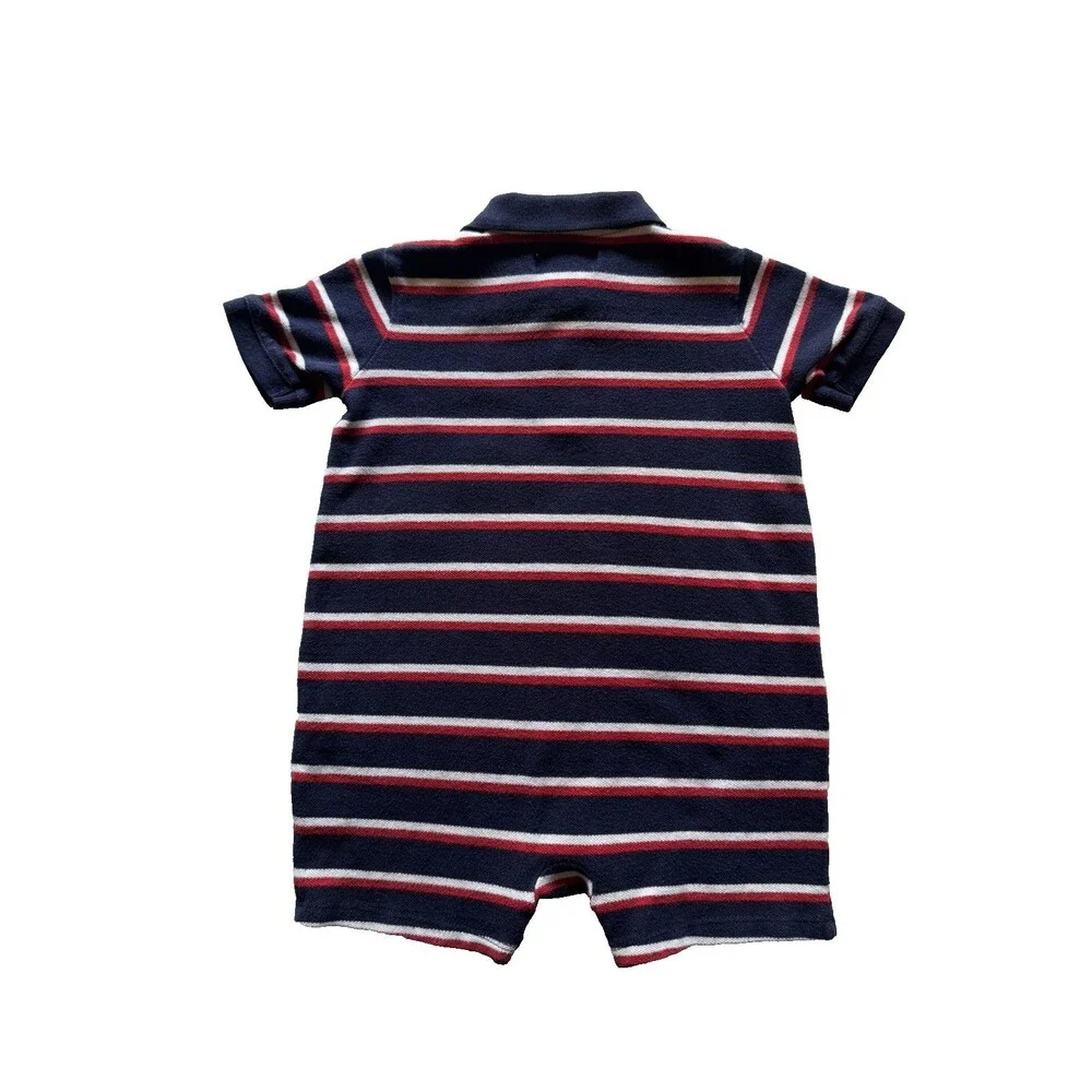 Ralph Lauren Baby Polo Short Sleeve Romper Size 12M Navy Red Stripe